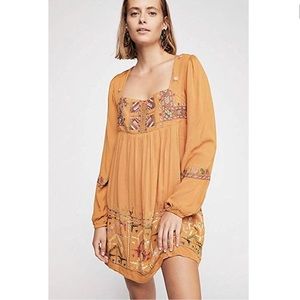 Free People Rhiannon Embroidery Dress Mustard NWT
